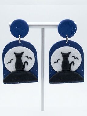 NWT Stargazing Cat Dangle Studs — Handmade Earrings